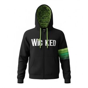 Wear Wicked Broadway Musical Zip Up Hoodie Black Green Medium Embroidered Logo